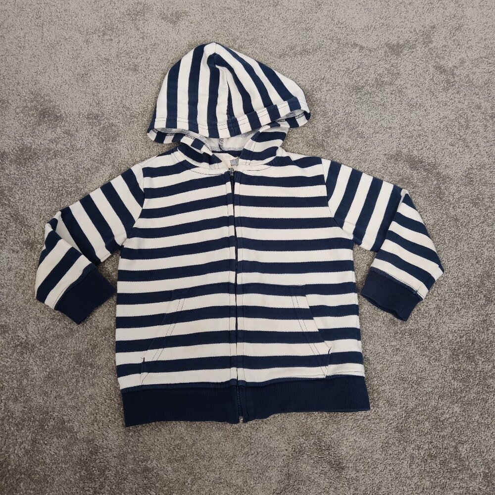 H&M Boy's Striped Hoodie Blue White Size 2-4 Years Old Organic Cotton